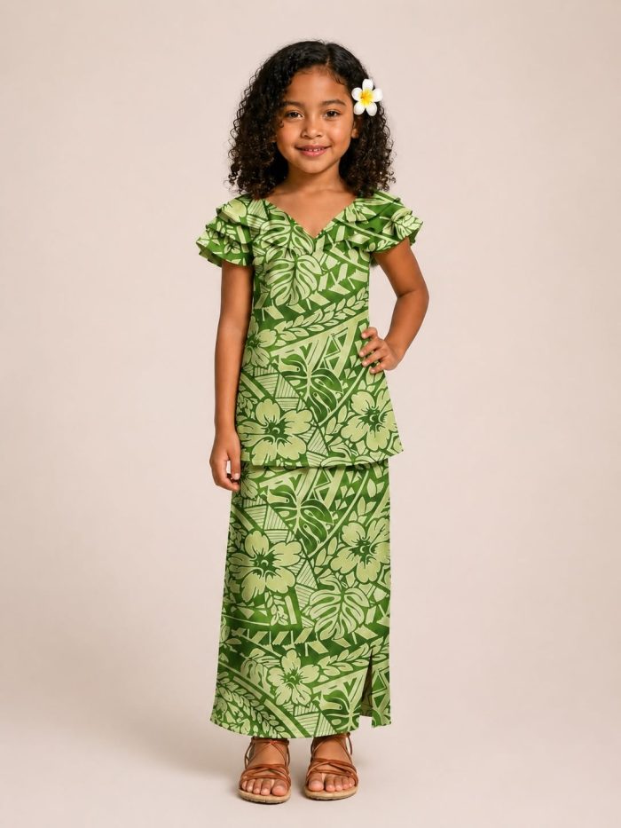 Girls Green 2-piece Puletasi